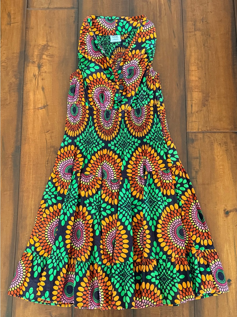 Multicolor Floral Print Midi Dress - Green/Orange